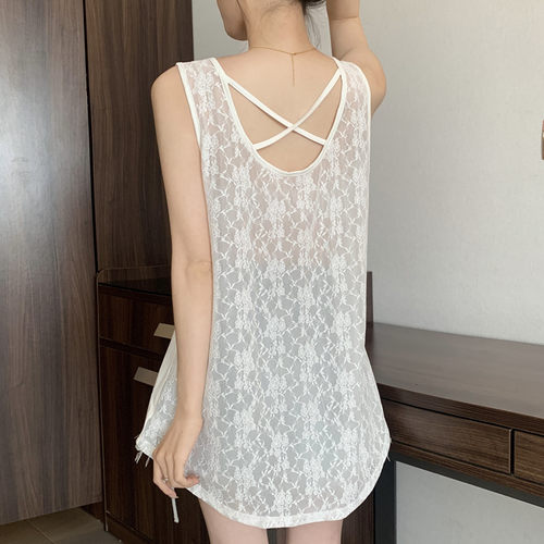 夏季蕾丝吊带背心4XL舒适宽松遮肚上衣黑白两件装休闲款0401z