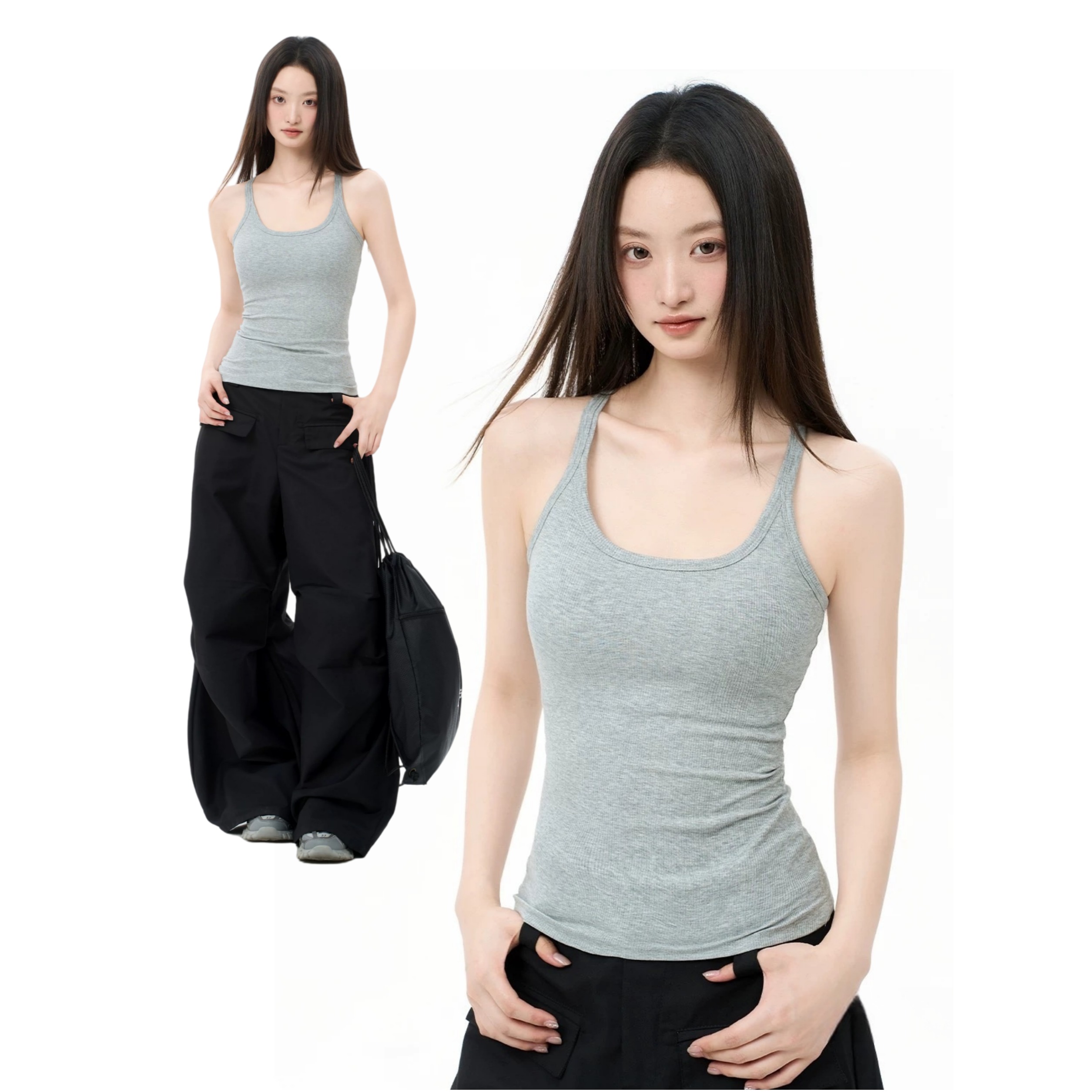 2025新款韩版2025春夏季新款带胸垫吊带背心女修身大码内搭美背打