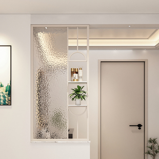 卫生间半墙隔断洗手台干湿分离水波纹玻璃屏风简约现代奶油风轻奢