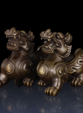 古叶家居纯黄铜貔貅摆件办公室家居玄关客厅饰品工艺品铜貔貅一对