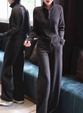 英国chrry koop秋冬新款高级感灰色立领外套阔腿裤两件套女