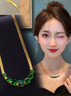 英国chrry koop欧美刀片钛钢项链女绿锆石不掉色简约时尚锁骨