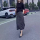 色宽松t恤侧边开叉条纹半身裙女装 新款 koop秋季 英国chrry