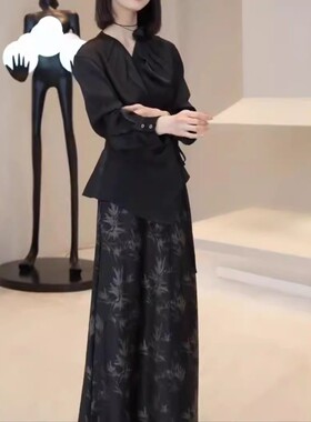 英国chrry koop秋季新款欧货洋气压褶长袖衬衫印花半身裙女