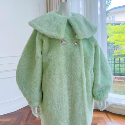 英国CanaryKiss外套中长款茧型水钻织带开叉保暖大衣优雅甜美大翻