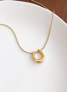英国Chrry KoopU型环钛钢项链女韩可水洗新款不掉色金色气质时尚