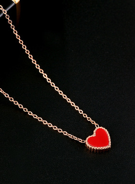 英国chrry koop黑红双面心形爱心钛钢项链女18k玫瑰金锁骨链流行