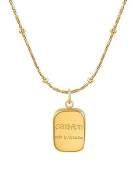 英国Chrry Koop钛钢字母方牌不规则圆珠项链时尚气质锁骨链简约