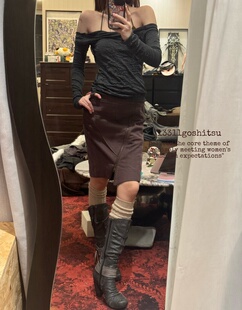 13311古着感低腰秋冬半裙紫红色女士拼接百搭设计感半身裙