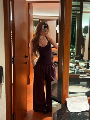 13311紫色修身针织细肩带v领吊带背心打底显瘦内搭