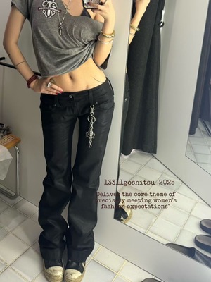 黑色显瘦休闲裤辣妹金属收腰