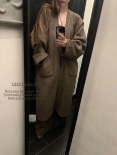 13311原创设计小众复古做旧毛呢外套女简约百搭时尚大衣长款棕色