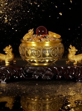 黄铜聚宝盆摆件客厅玄关家居装饰办公室桌面工艺品开业乔迁礼品