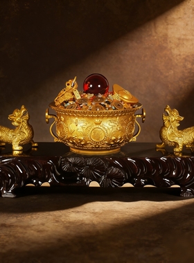 中式聚宝盆摆件家居客厅装饰玄关电视柜摆设桌面工艺品送礼佳品