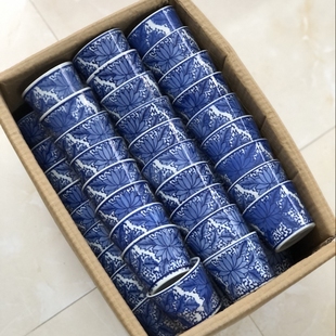 【微瑕】大口径手压杯釉下彩主人杯厚实80年代库存龙窑柴烧老瓷器