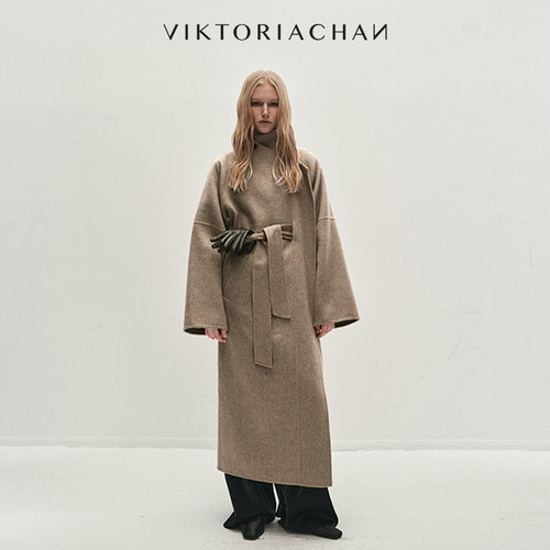 VIKTORIACHAN25/26秋冬成衣系列新品 立领长款系带毛呢大衣外套
