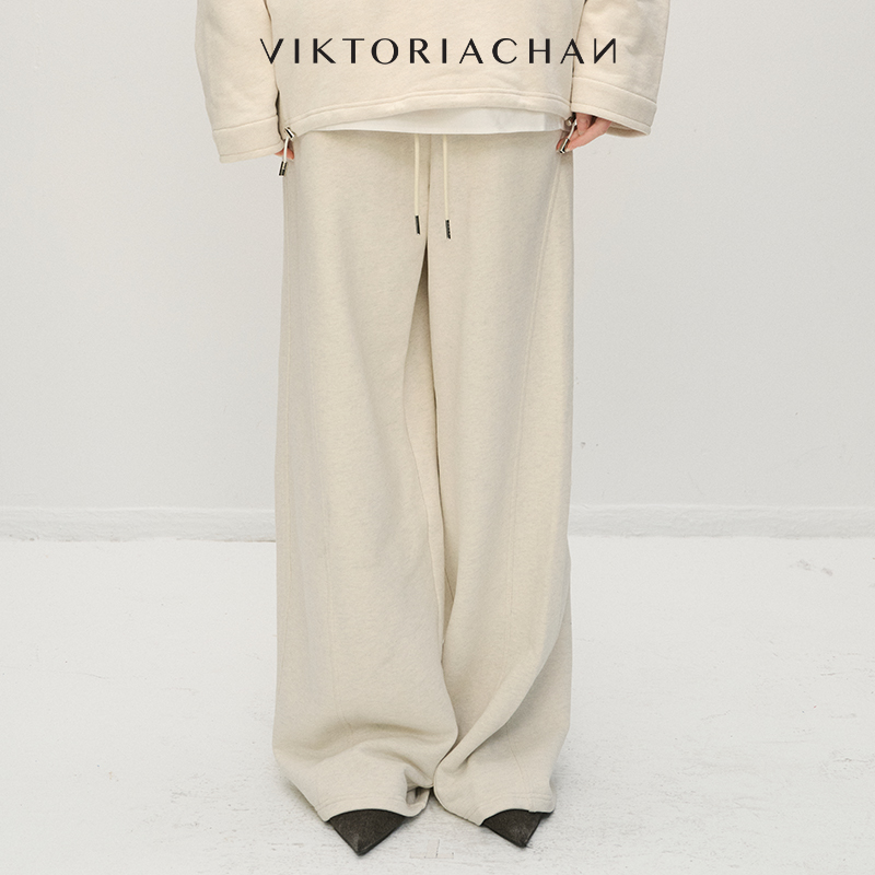 松紧腰抽绳阔腿直筒休闲卫裤