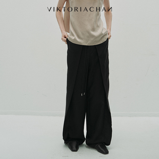 抽绳松紧腰微透亚麻休闲长裤 VIKTORIACHAN25PF早秋成衣系列新品
