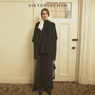 饰斗篷半裙针织套装 VIKTORIACHAN假日胶囊系列新品 毛衣配流苏装