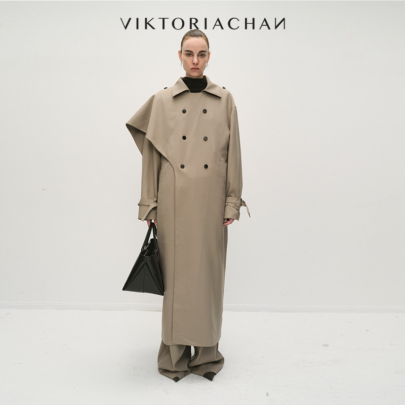 VIKTORIACHAN25/26秋冬成衣系列新品 连身披肩式长款廓形风衣外套