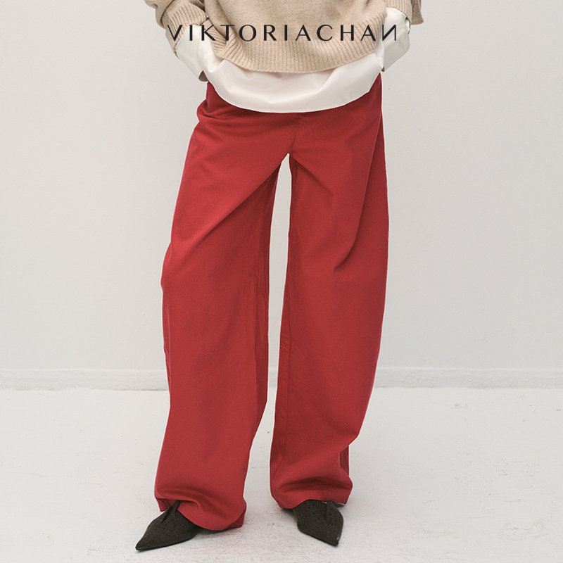 一粒扣休闲棉质阔腿牛仔长裤