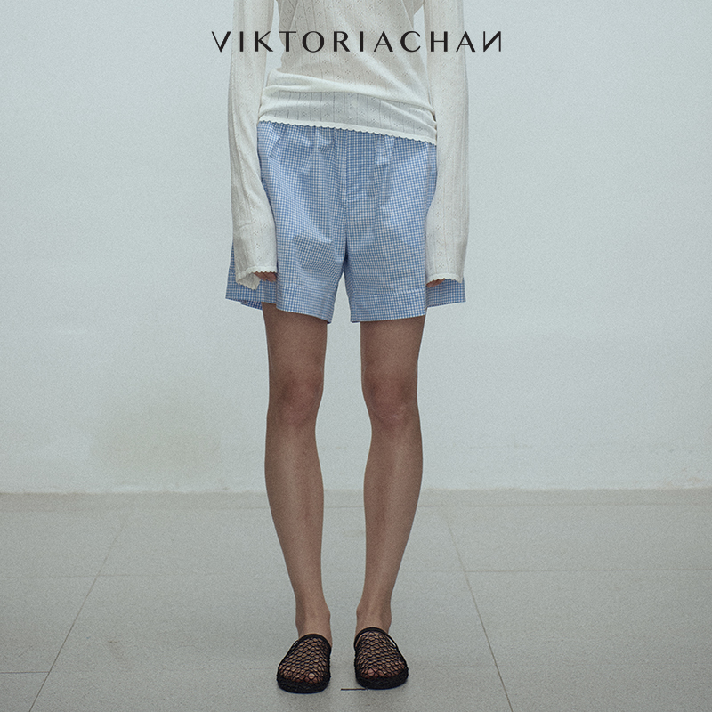 一粒扣松紧腰宽松阔腿休闲短裤