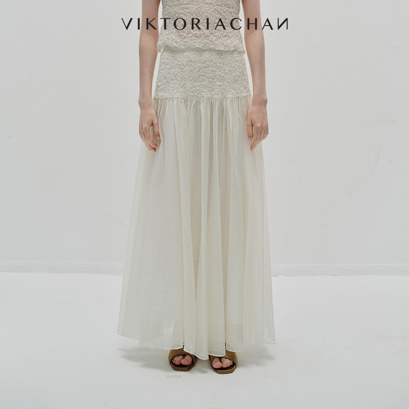 弹力松紧腰褶皱飘逸半身裙