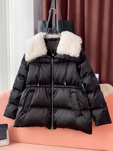 桑蚕丝大翻领羊羔毛羽绒服女冬季厚实中长款保暖鹅绒服《流光》