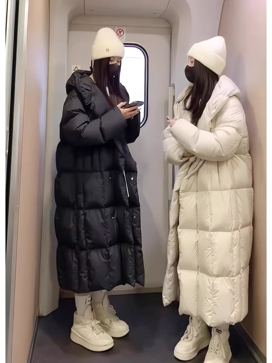 高级感超好看小个子中长款大棉袄白色连帽羽绒服棉服厚外套女冬季