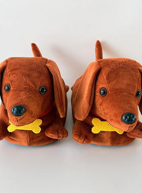 跨境新品Dachshund Dog Slippers腊肠犬居家卧室冬季毛绒拖鞋