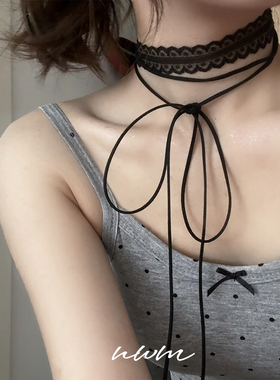 甜酷黑色蕾丝丝带颈链choker项链