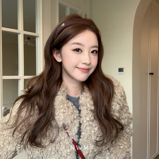 神仙藤井树同款棕色缎面发箍女韩版复古高级感金标头箍头饰发饰女