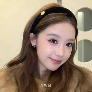 神仙藤井树同款黑色丝绒发箍女高级感高颅顶宽边头箍百搭压发头饰