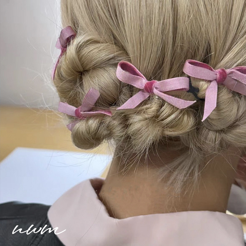 rose绒面蝴蝶结发夹侧边夹头饰女