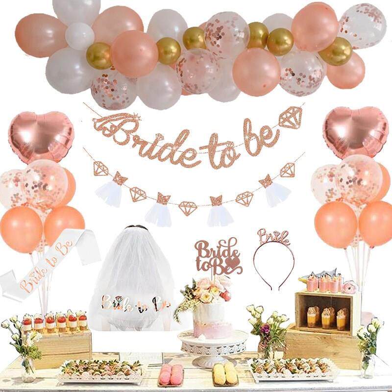 bridalshower婚前告别单身派对准新娘闺蜜装饰品拉旗气球道具