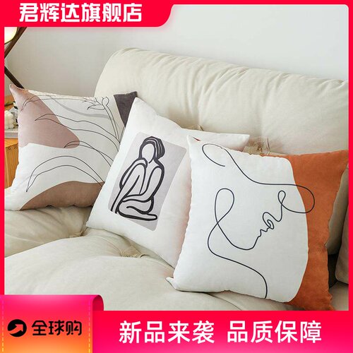 抽象几何印花天鹅绒抱枕ins北欧风办公室靠垫腰枕靠背沙发抱枕套