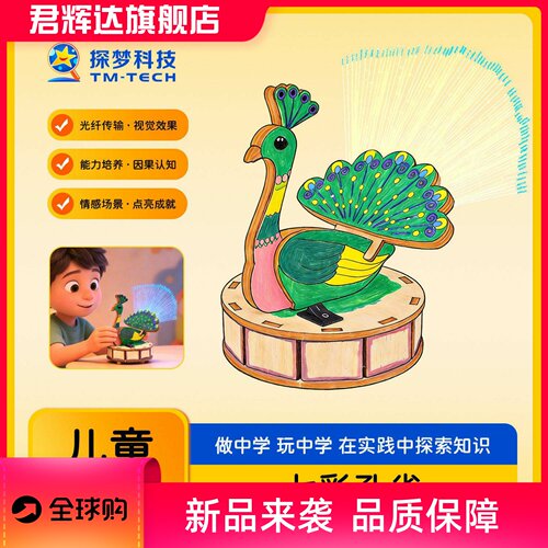 孔雀开屏七彩光纤灯科学实验儿童益智玩具科技制作手工diy材料包