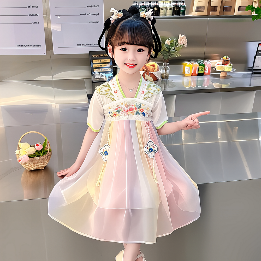 款兒國風(fēng)夏裝寶寶公主裙子女童漢服夏夏季童古裝連衣裙2025新款中