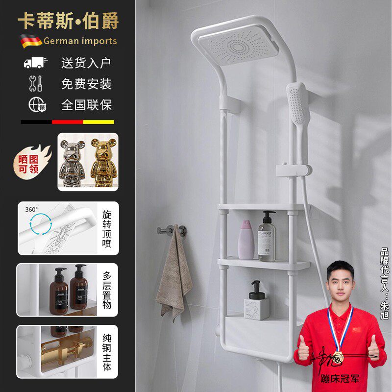 德国多层置物架花洒套装卫生间淋浴器全铜主体挂墙淋浴屏家用喷头