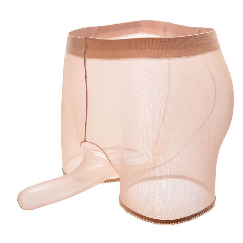 丝袜内裤男超薄全透明平角裤蕾丝花边带JJ套透视U凸囊袋短裤无痕