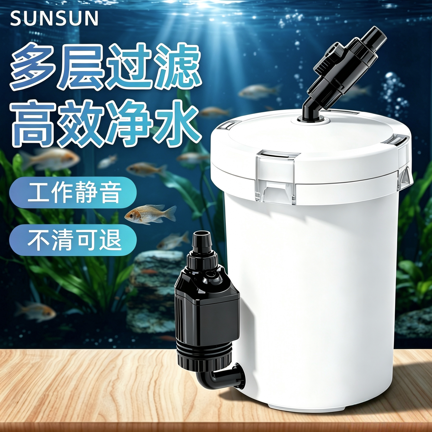 森森鱼缸过滤桶静音净水循环系统龟缸滤筒陶瓷缸水族箱外置过滤器