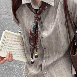 丝巾细长条串珠系脖三角巾项链女款装饰围巾围脖毛衣链搭配衬衫