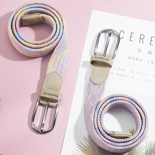 帆布腰带女免打孔皮带女士百搭牛仔裤 编织松紧弹力学生懒人皮带