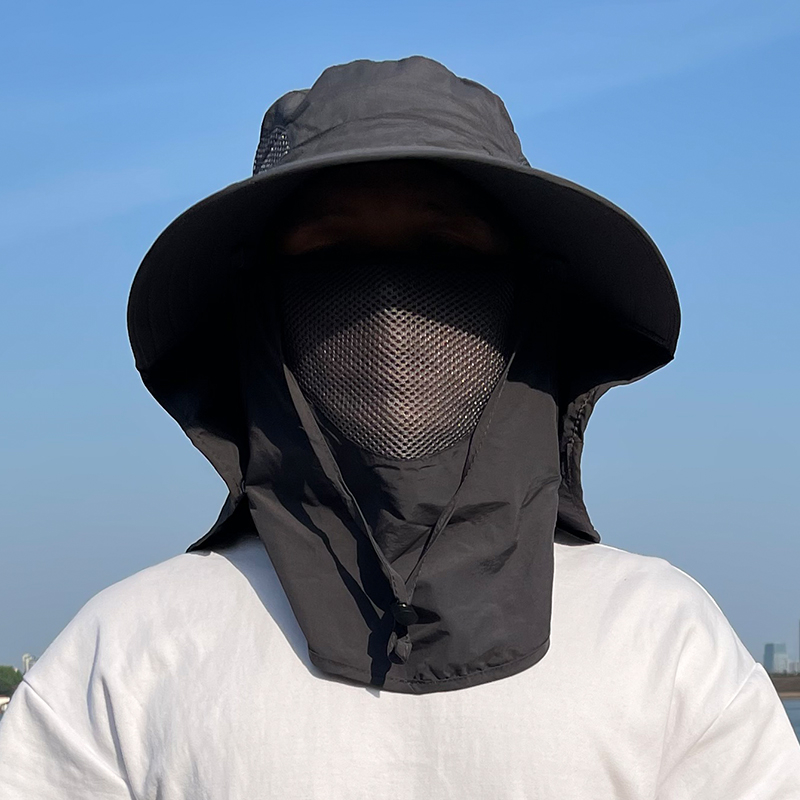 男士防晒帽户外专用钓鱼全脸护脖遮阳登山渔夫太阳帽面罩夏季大檐