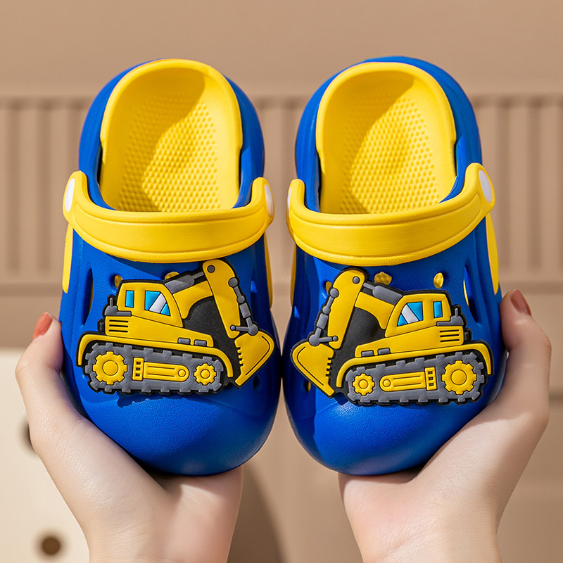 挖掘机儿童洞洞鞋男女童夏季室内外穿防滑厚底男孩卡通防撞凉拖鞋