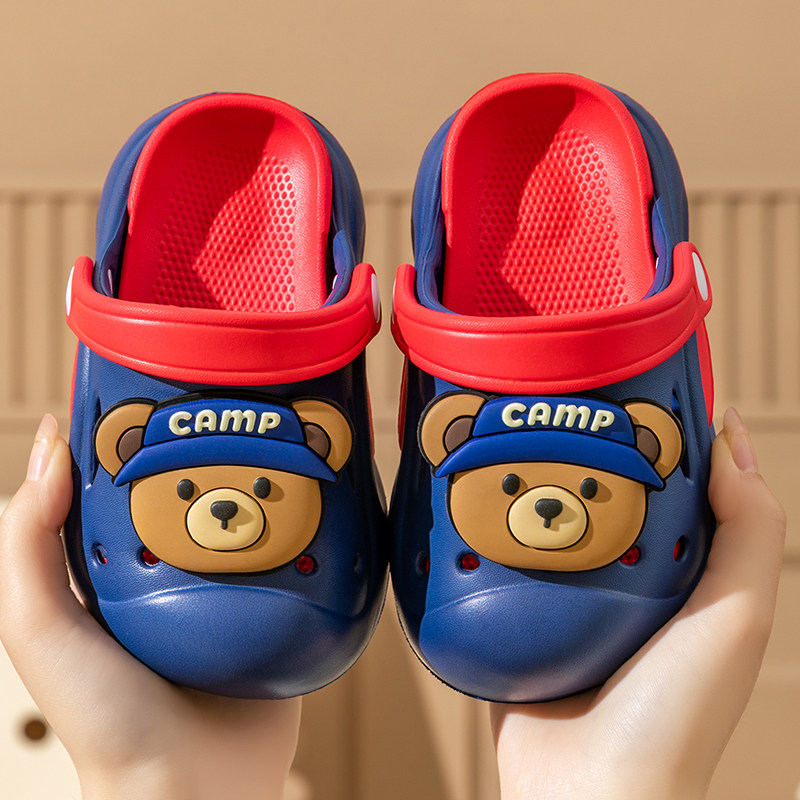卡通小熊儿童洞洞鞋男童夏季室内家用软底防滑宝宝沙滩外穿凉拖鞋