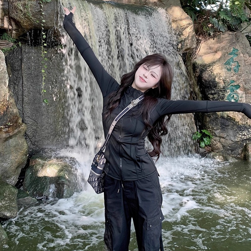罗诚意 春夏季修身显瘦瑜伽服上衣女纯色运动防晒衣百搭休闲外套