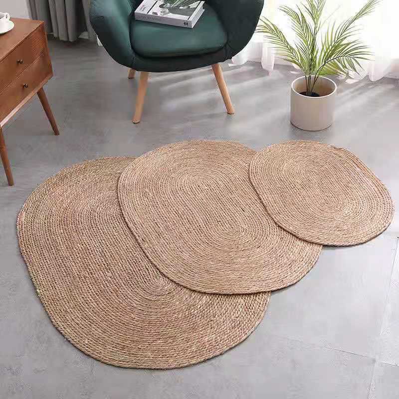 手工蒲草藤编织地毯圆形垫子卧室草席大地垫客厅茶几房间摄影装饰