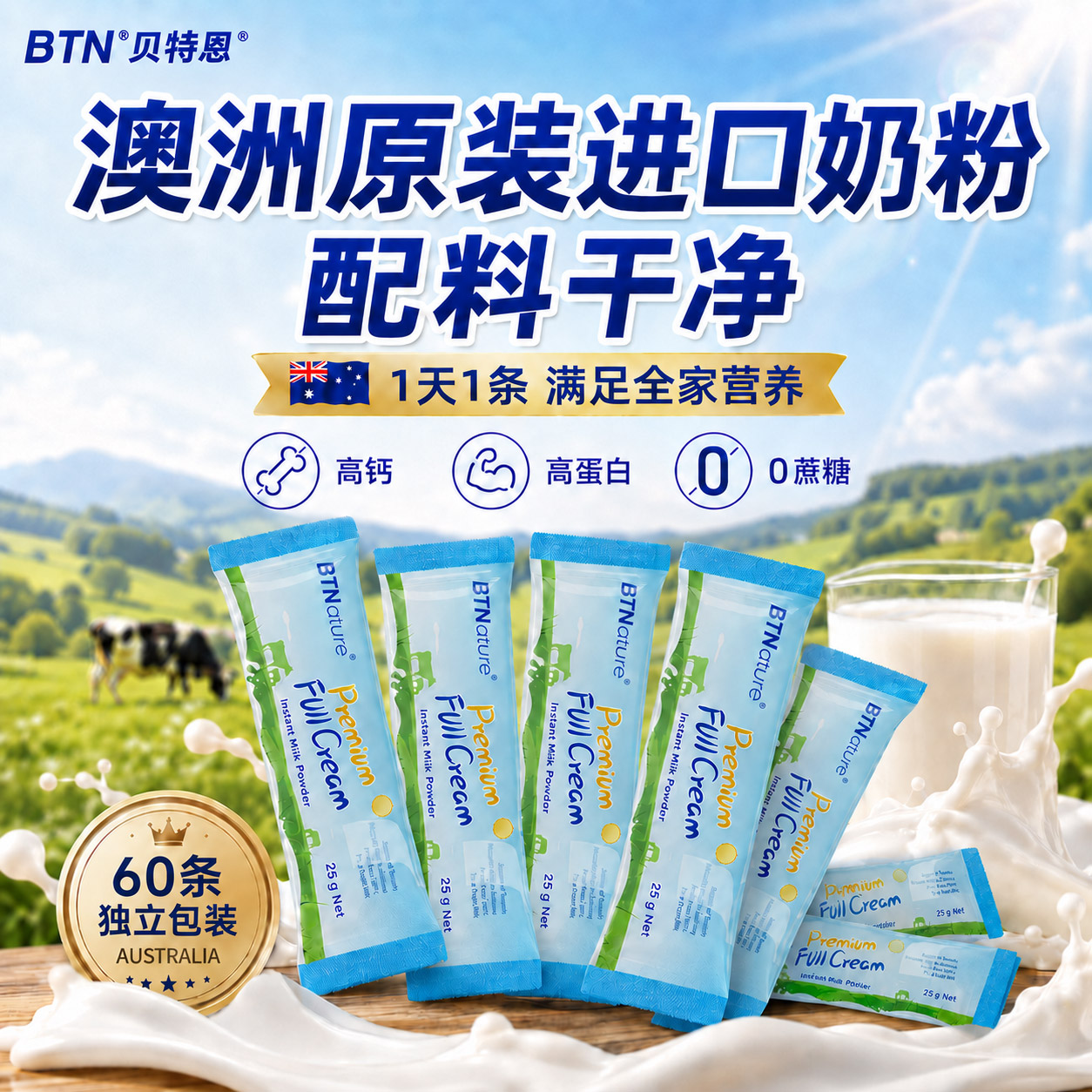 奶粉单独小包装贝特恩成人青少年袋装脱脂便捷条官方旗舰店牛独立
