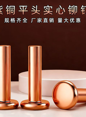 实心紫铜平头铆钉GB109平铆钉铜敲击式平圆头柳钉Φ1.5M2M3M4M5M8